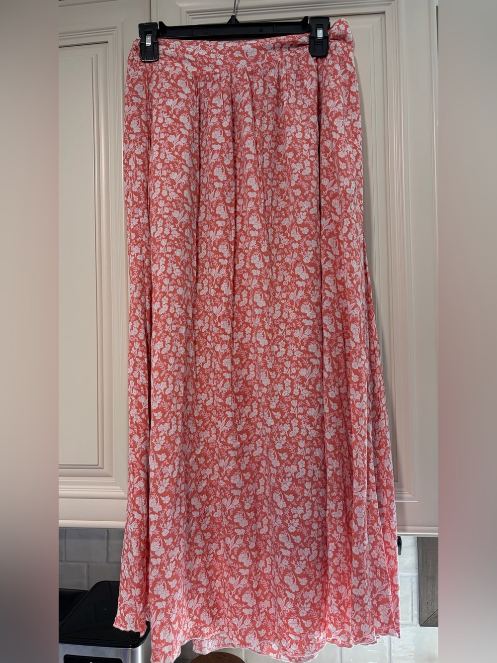 Pink Lily Coral and White Floral Maxi Skirt